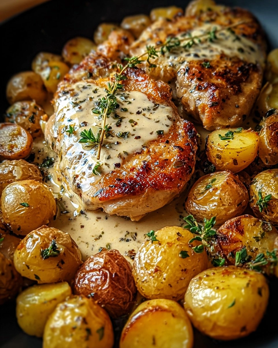 Creamy Garlic Chicken with Roasted Baby Potatoes