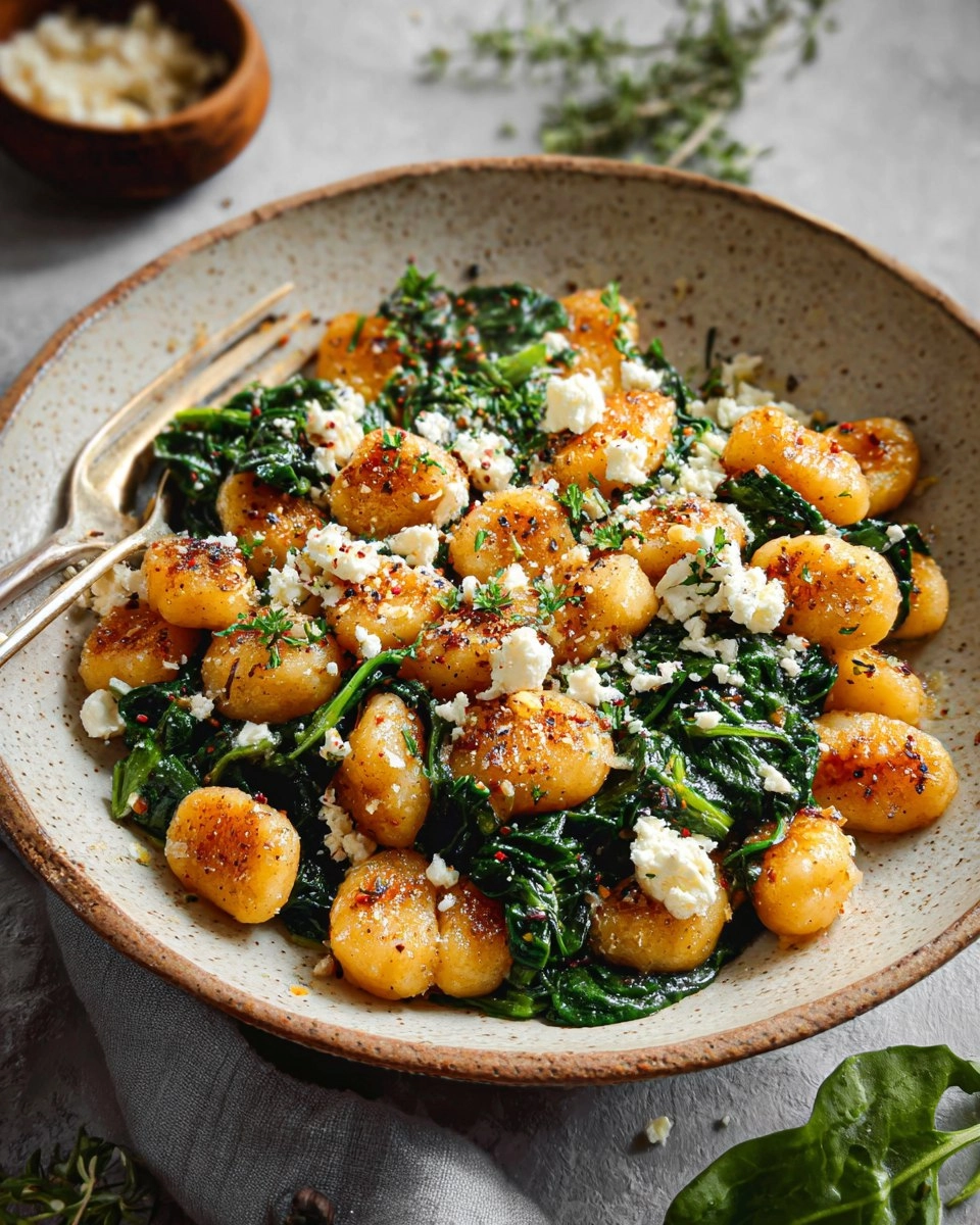Easy Crispy Gnocchi With Spinach And Feta