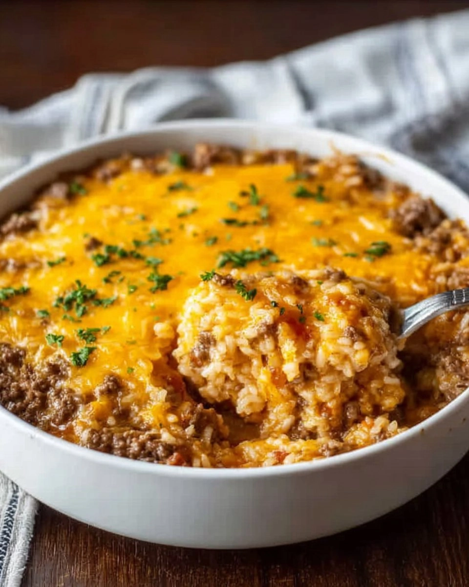 Healthy Cheesy Ground Beef Rice Casserole
