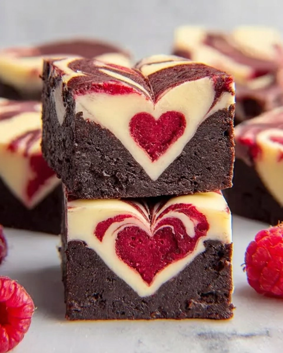Heart Shaped Brownies with Raspberry Swirl and Cheesecake Topping