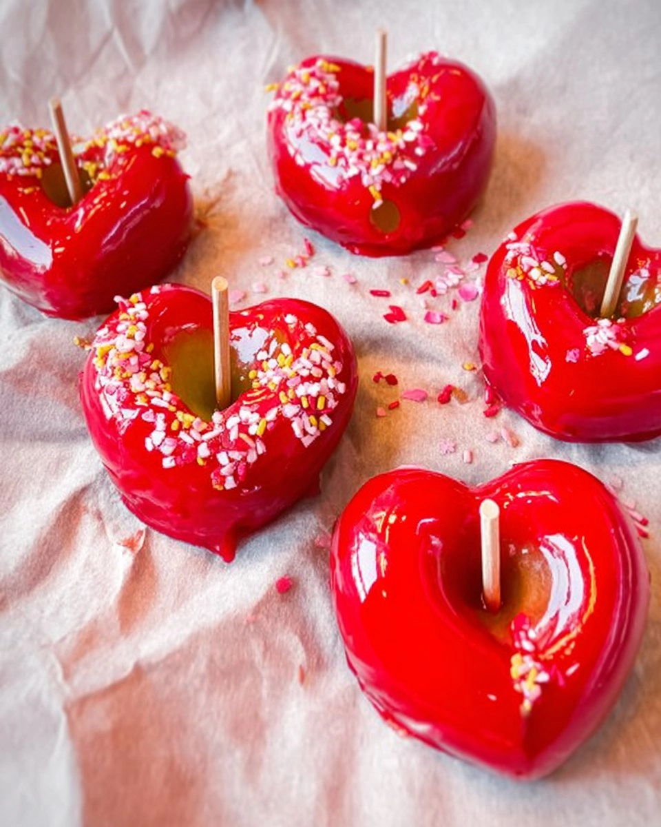 Valentine Candy Apples Made into Cute Heart Shapes
