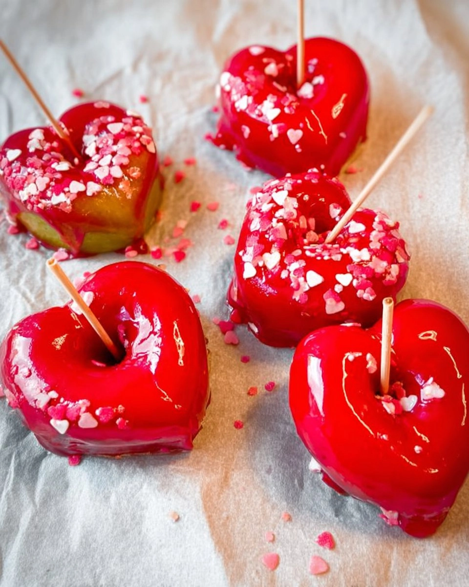 Valentine Candy Apples Made into Cute Heart Shapes