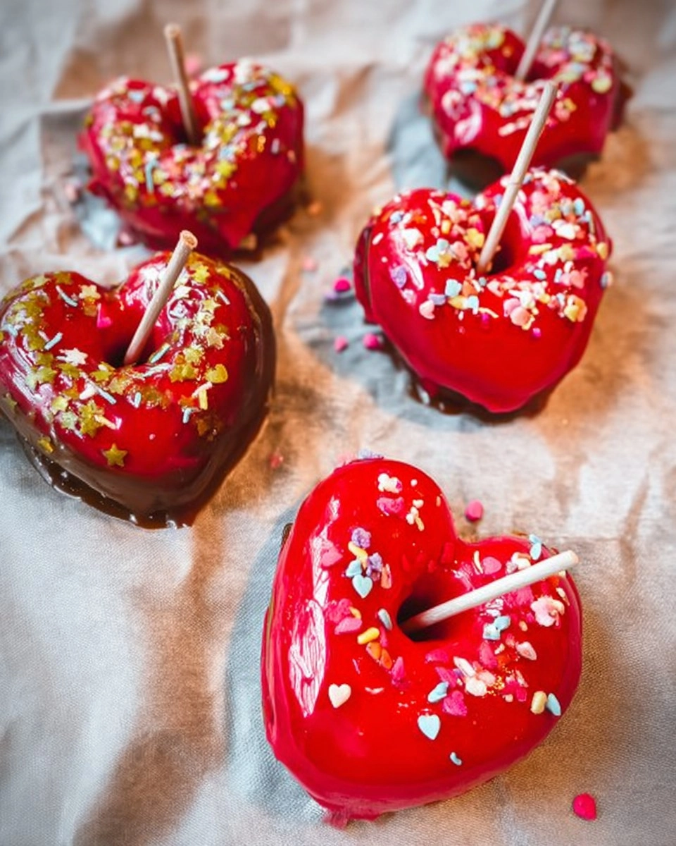 Valentine Candy Apples Made into Cute Heart Shapes