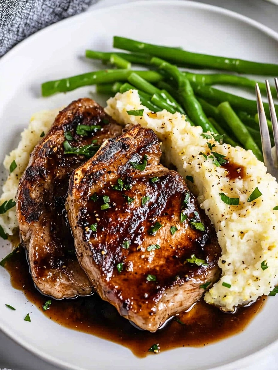 Balsamic Pork Chops with Cauli Mash