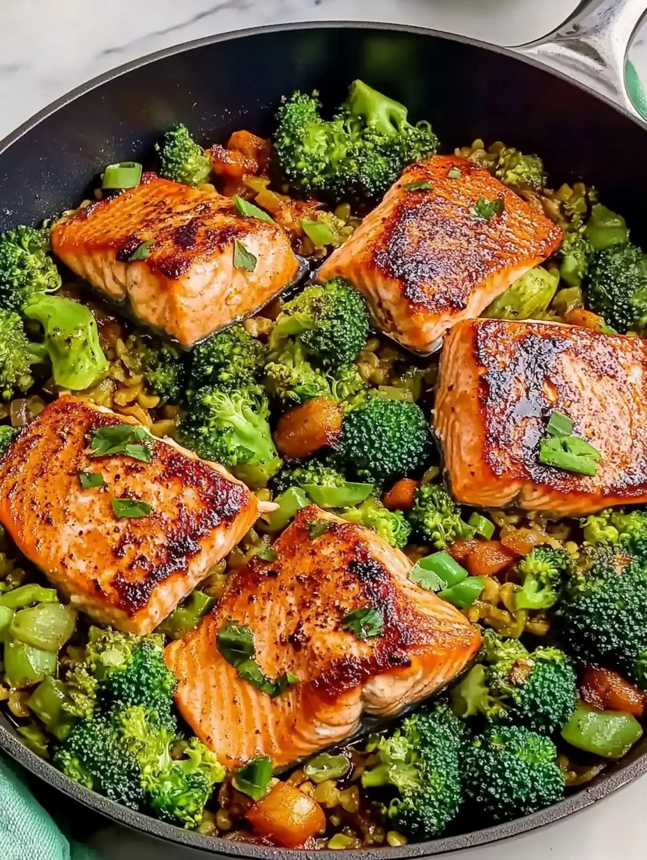 One-Skillet Garlicky Salmon & Broccoli