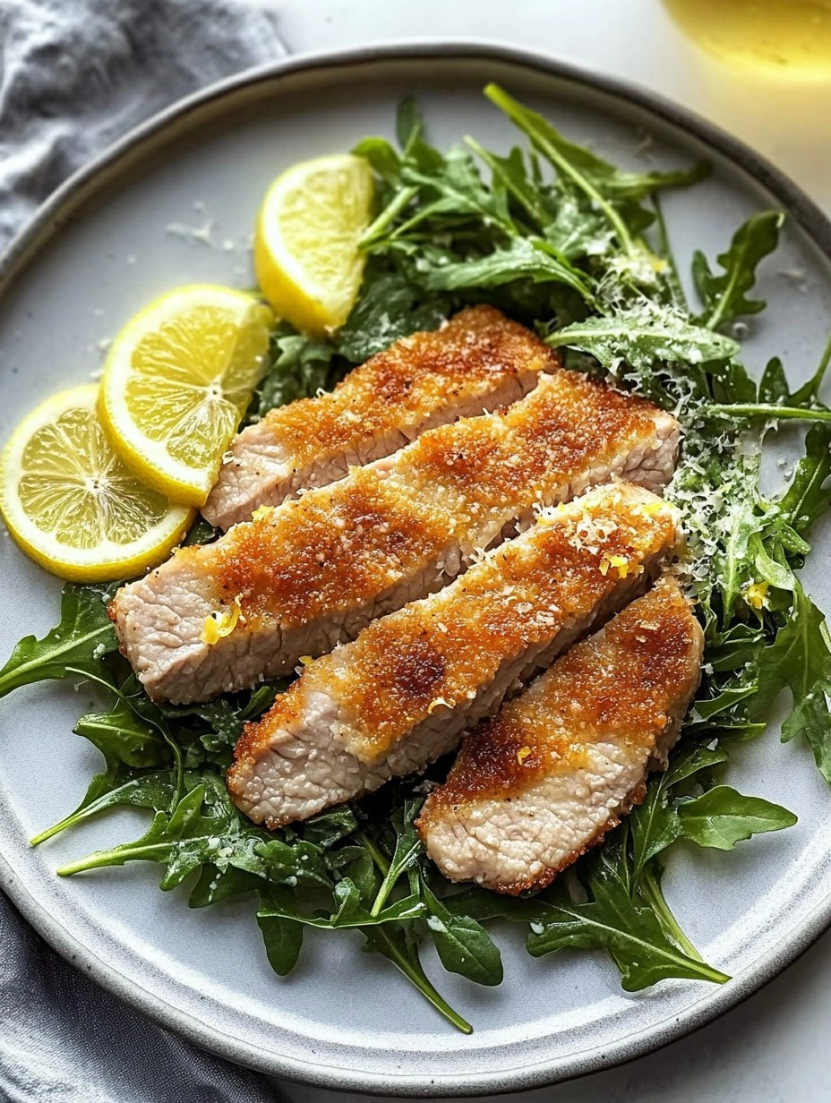 Pork Milanese with Lemon Parmesan Arugula