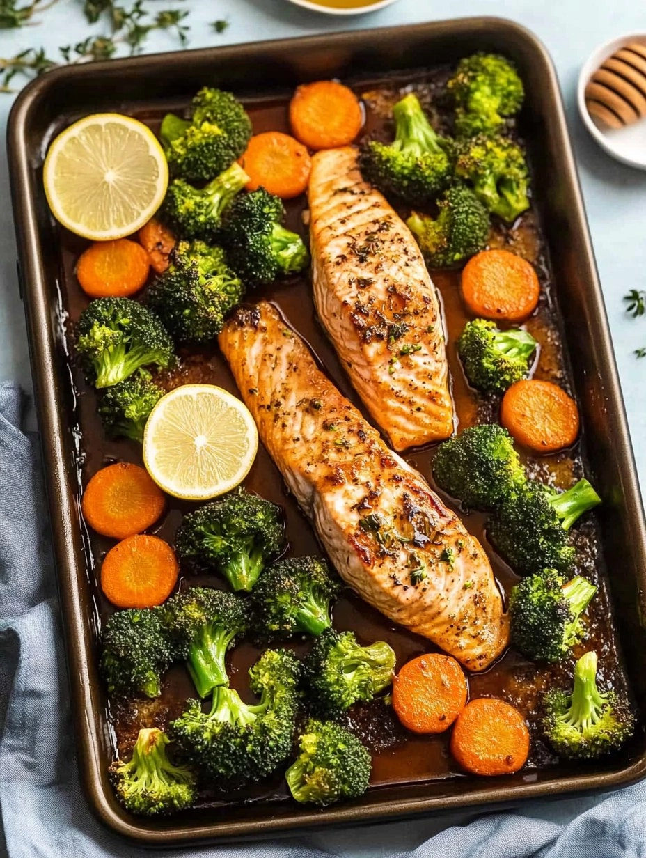 Honey Garlic Sheet-Pan Salmon with Broccoli & Carrots