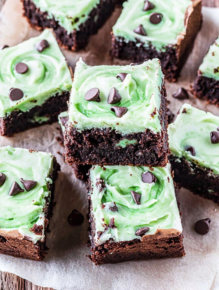 Mint Chocolate Chip Brownies with Green Swirl Frosting