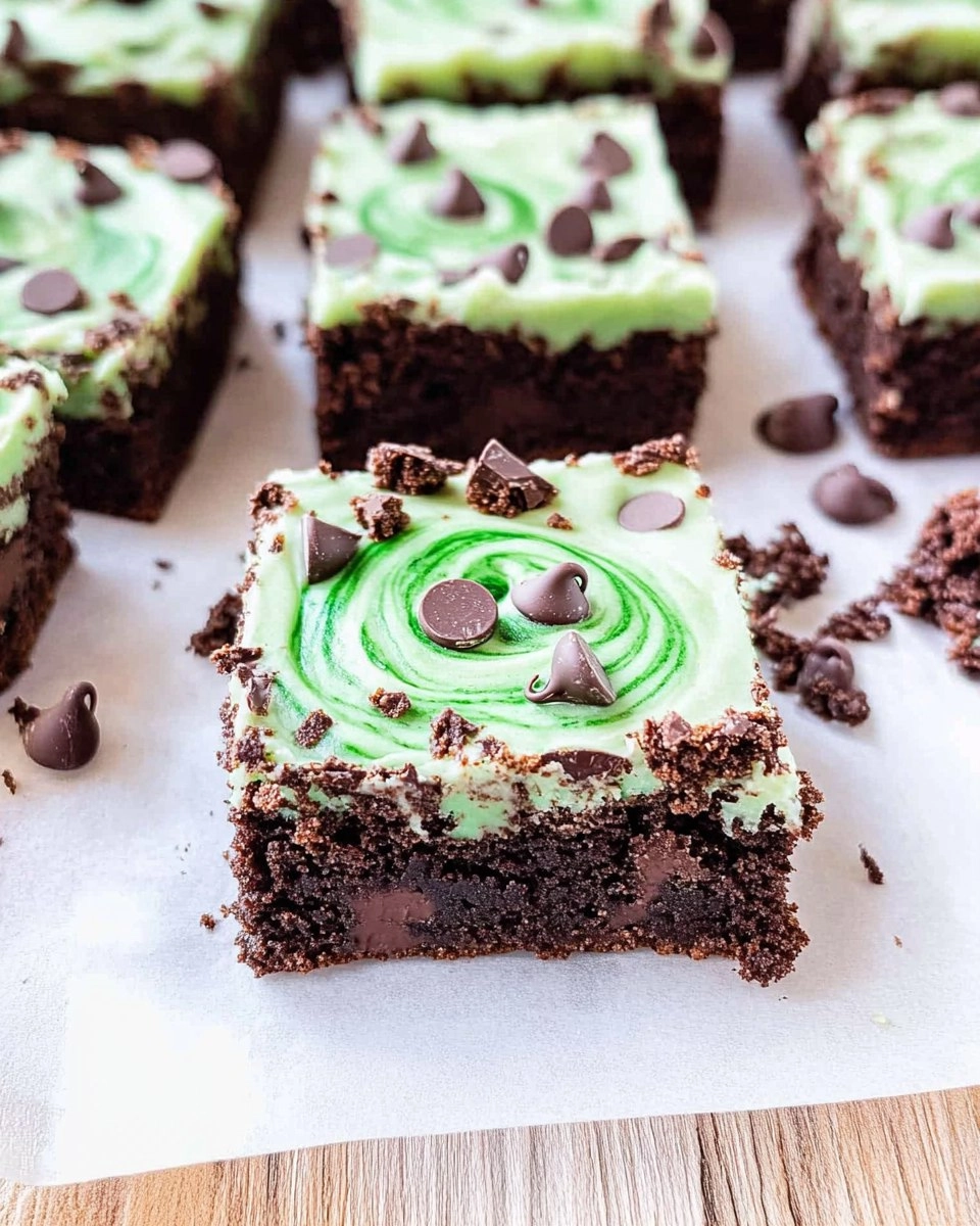 Mint Chocolate Chip Brownies with Green Swirl Frosting