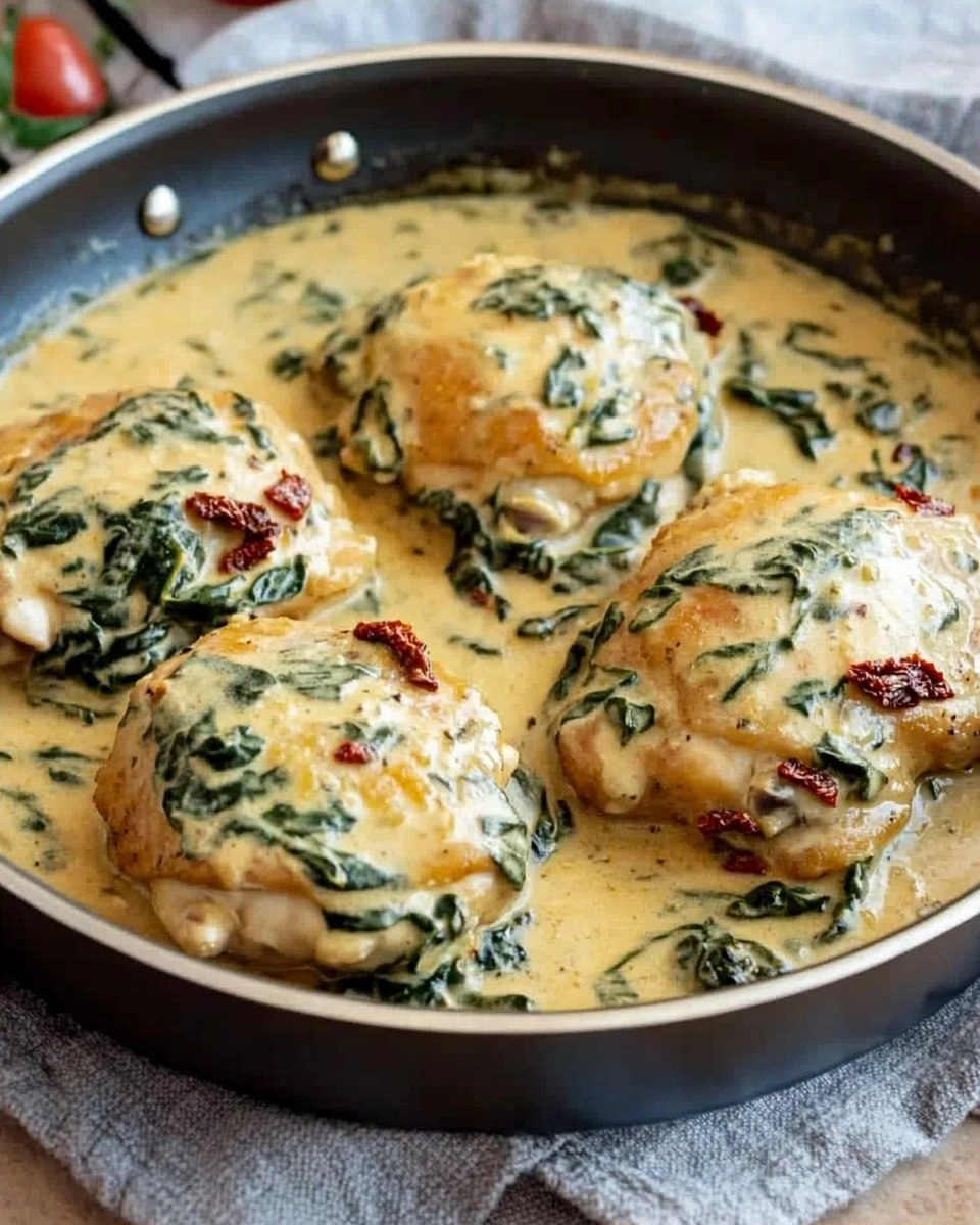 One-Pan Creamy Tuscan Chicken Thighs with Spinach & Sun-Dried Tomatoes