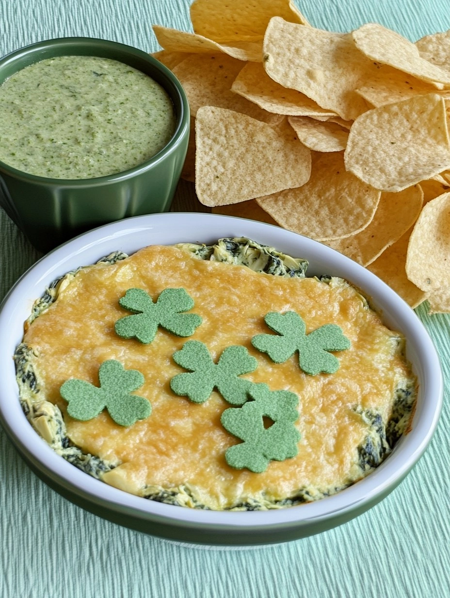 Shamrock Spinach Artichoke Dip with Green Tortilla Chips 111 Shamrock Spinach Artichoke Dip with Green Tortilla Chips