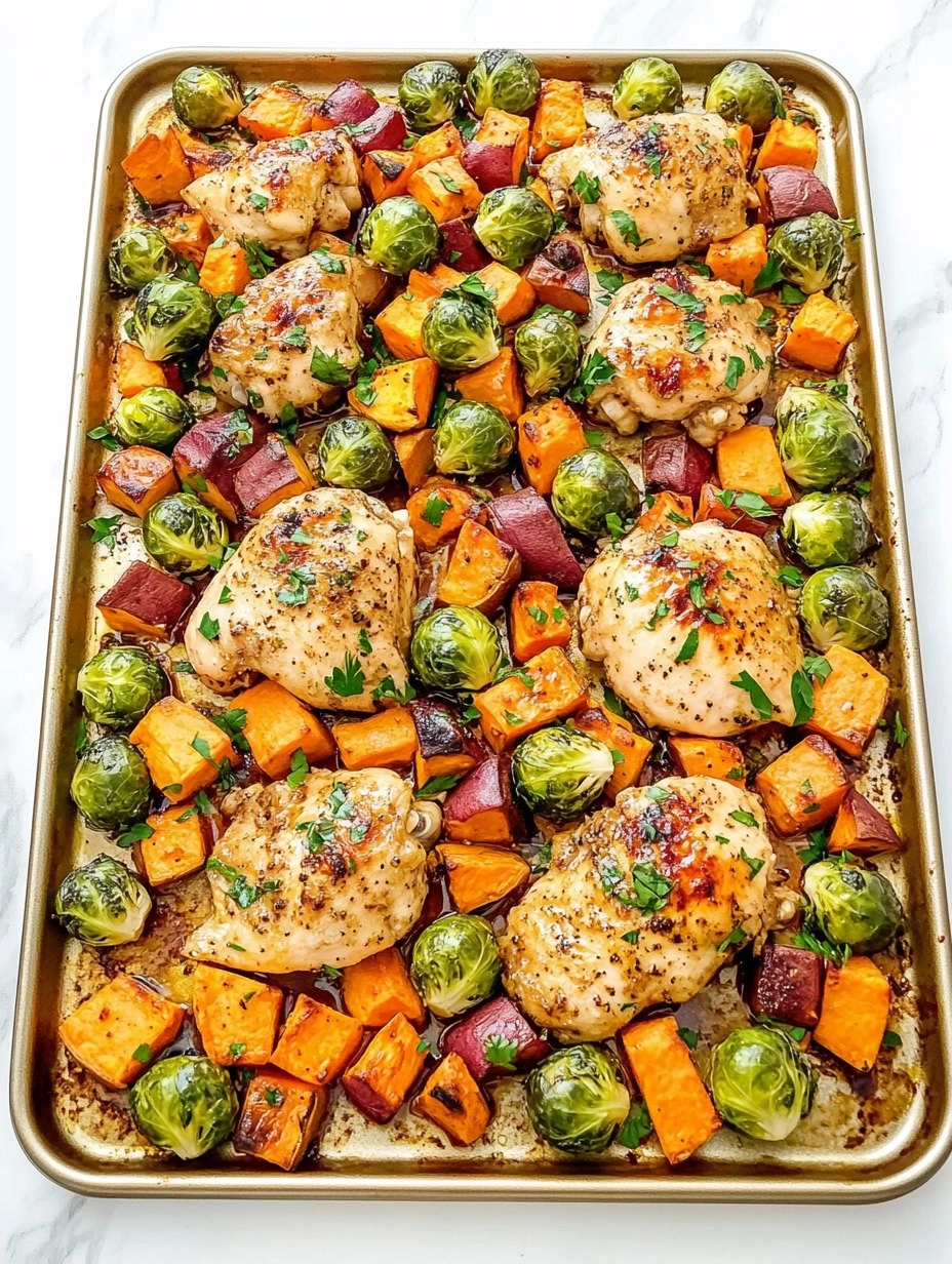 Sheet-Pan Maple Dijon Chicken with Brussels Sprouts & Sweet Potatoes