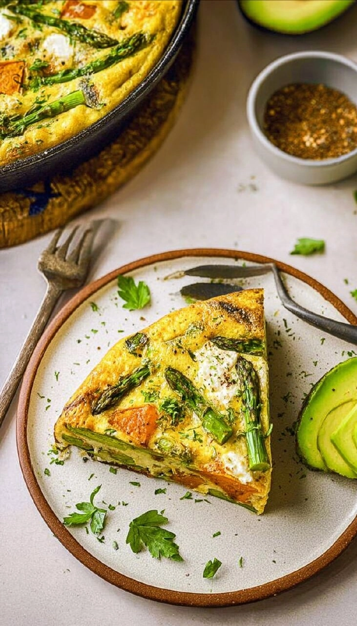 Asparagus Frittata with Goat Cheese & Sweet Potatoes