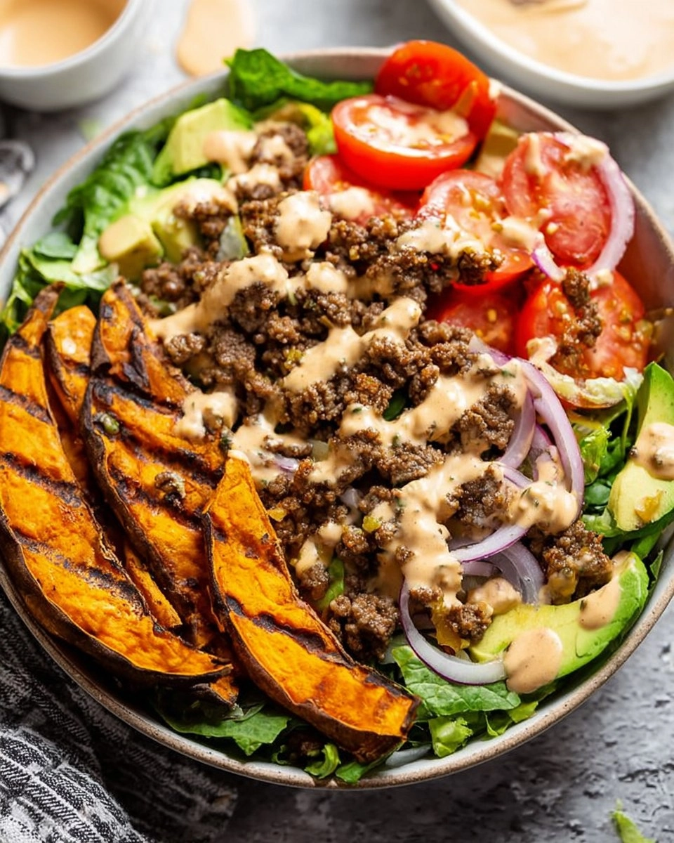 Burger-Bowls-with-Chipotle-Ranch-Sweet-Potato-Fries-Recipe