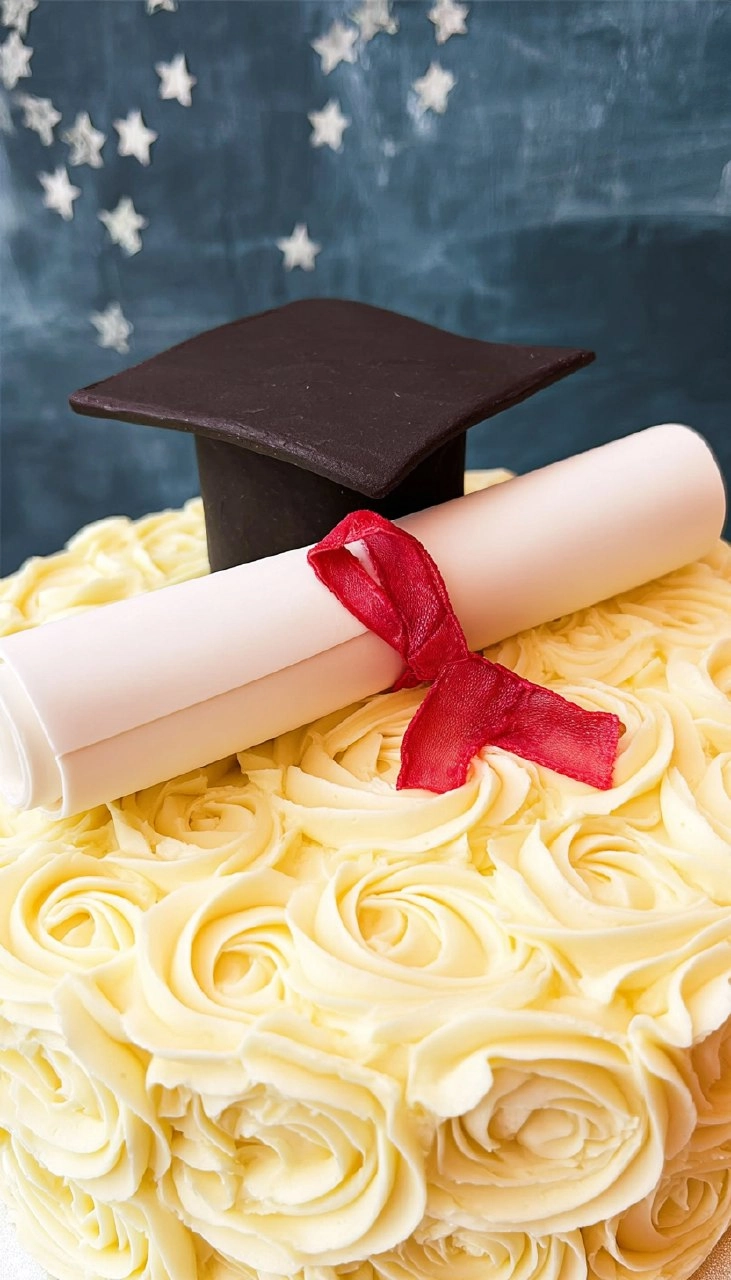 Elegant Graduation Cake with Fondant Cap Topper 80 Elegant Graduation Cake with Fondant Cap Topper