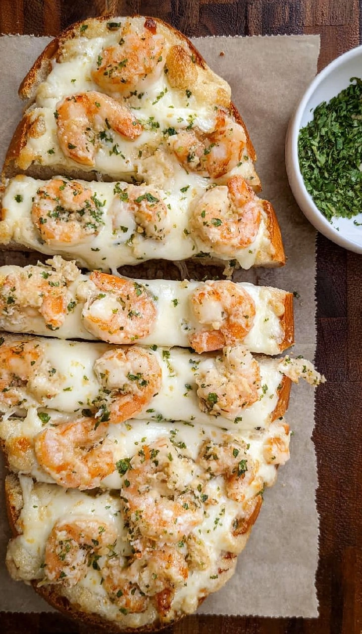 Shrimp Alfredo Garlic Bread