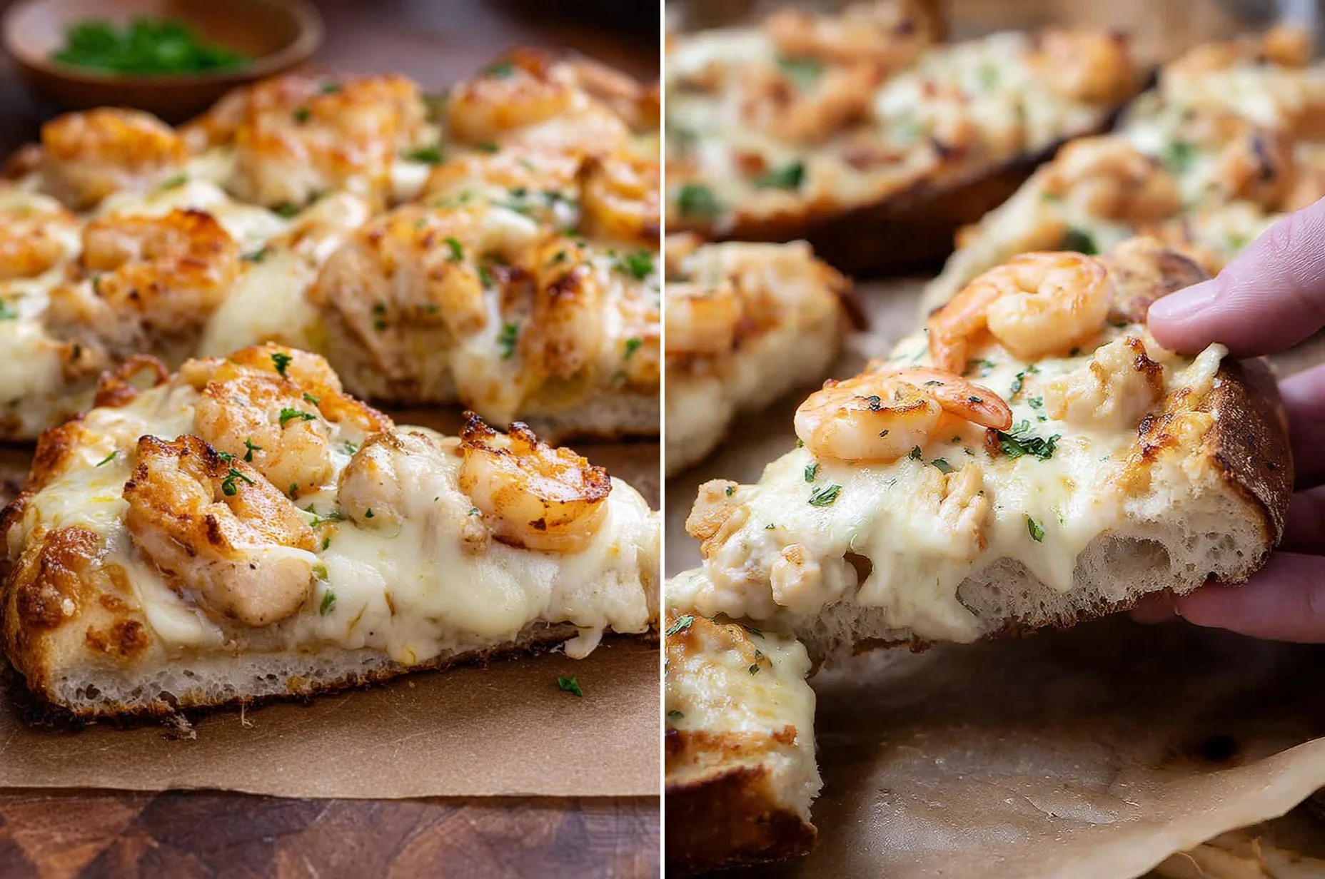Shrimp Alfredo Garlic Bread
