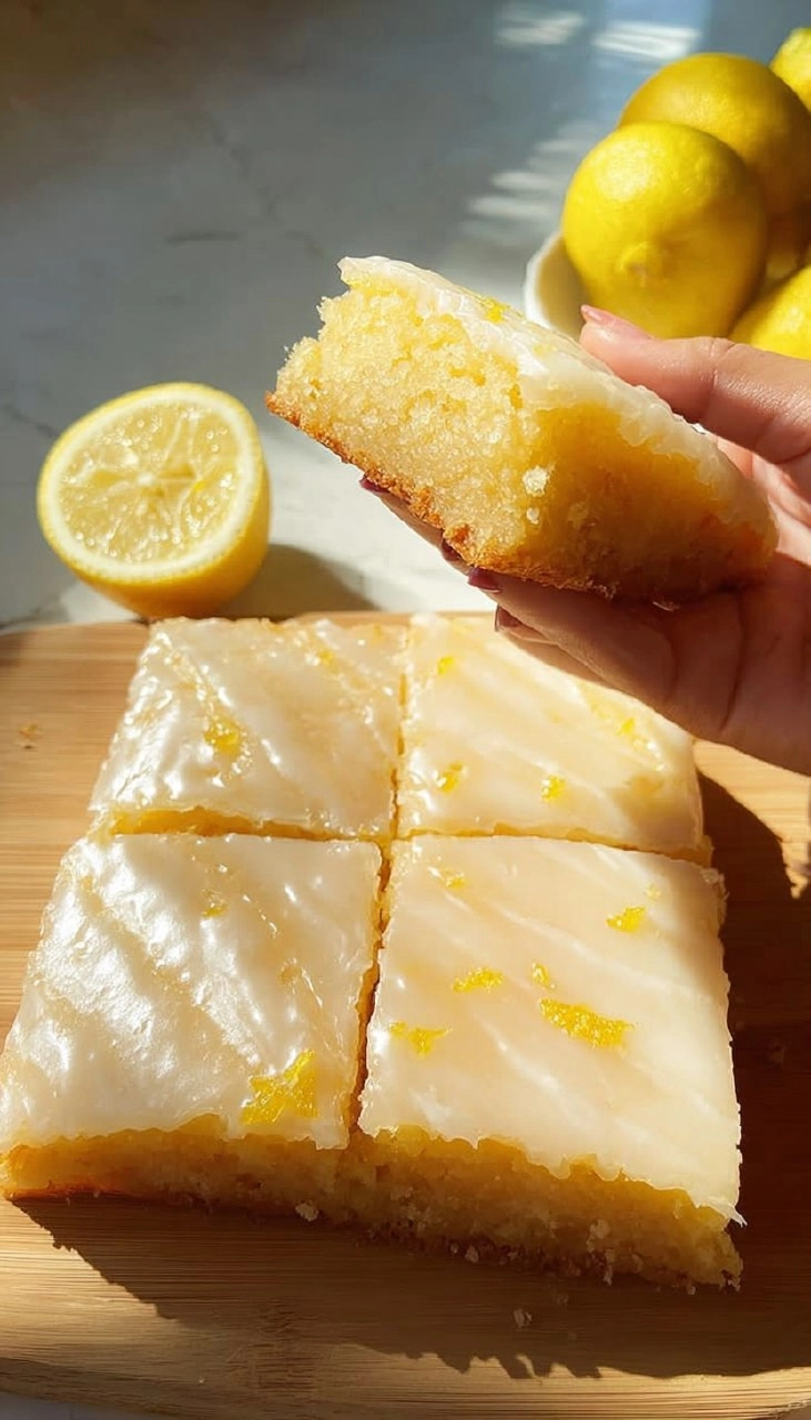 Soft and Bright Lemon Brownies with White Chocolate Glaze