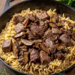 Steak-Bites-with-Creamy-Mushroom-Orzo-Recipe