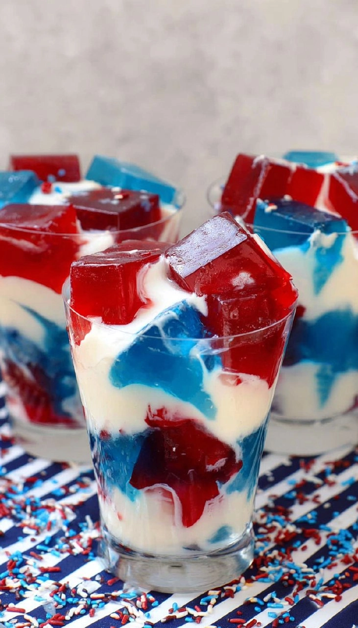 Red, White, and Blue Jello with Cream