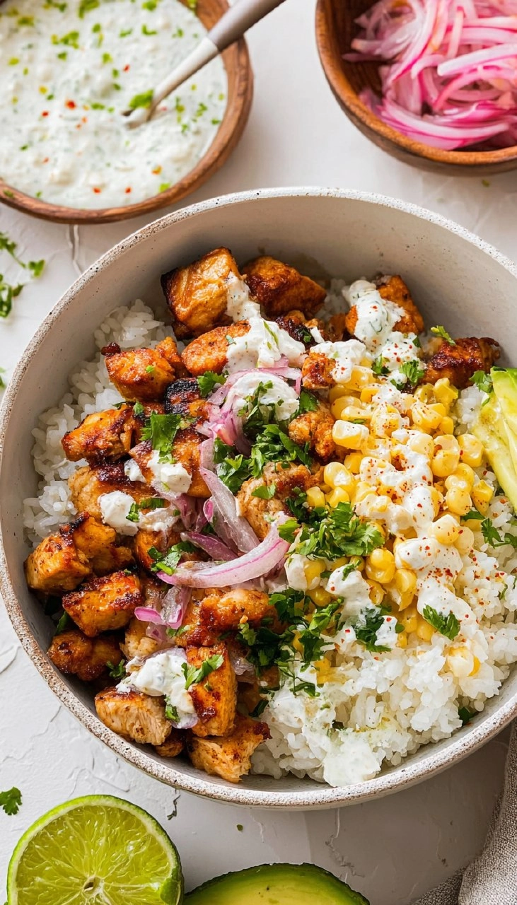 Street Corn Chicken Rice Bowls