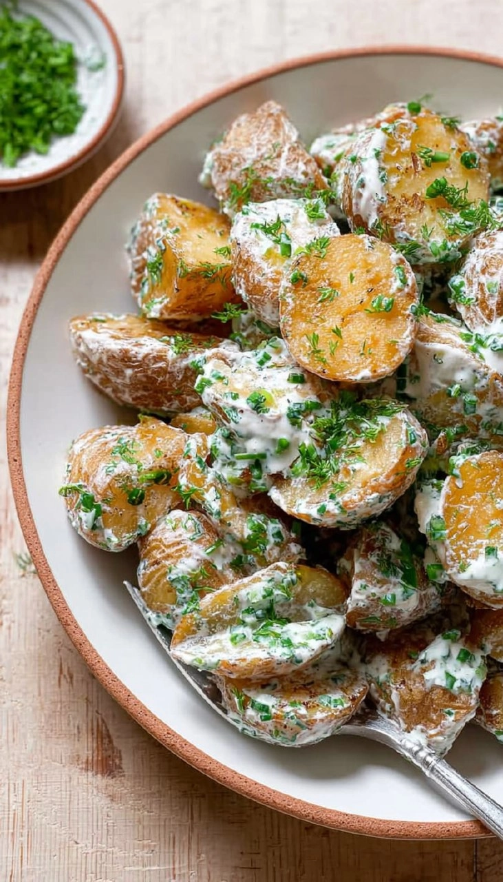 Crispy Potato Salad with Creamy Herb Yogurt Dressing