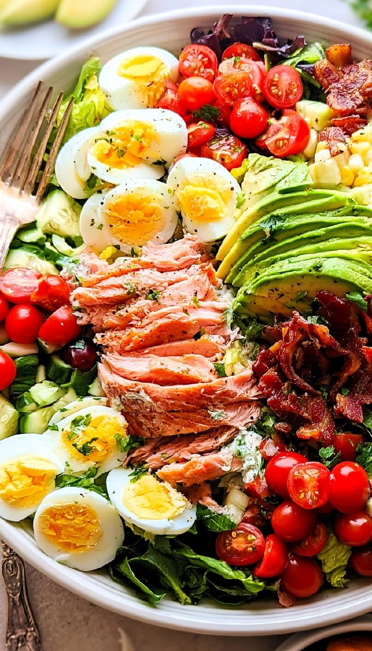 Salmon Cobb Salad with Avocado and Bacon (Whole30, Keto)