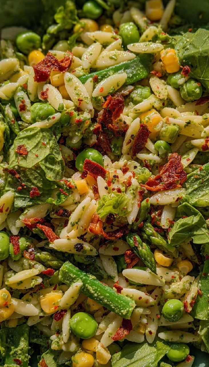 Spring Orzo Pasta Salad with Creamy Basil Vinaigrette
